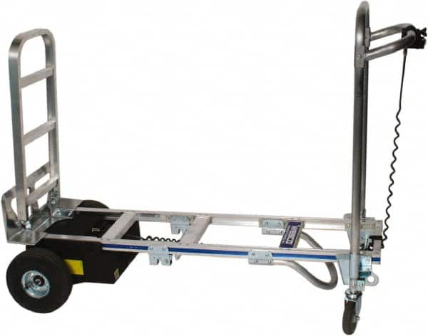 Wesco Industrial Products - 1,200 Lb Capacity 61-3/4" OAH Battery Powered Convertible Hand Truck - 18 x 7-1/2" Base Plate, Loop Handle, Aluminum, Full Pneumatic Wheels - Caliber Tooling