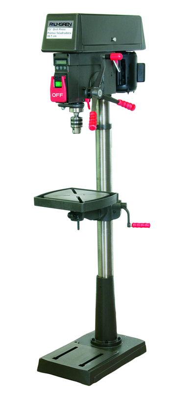 15" HD Floor Model Drill Press; Step Pulley; 16 Speeds; 1/2HP 120/240V Motor; 204lbs. - Caliber Tooling