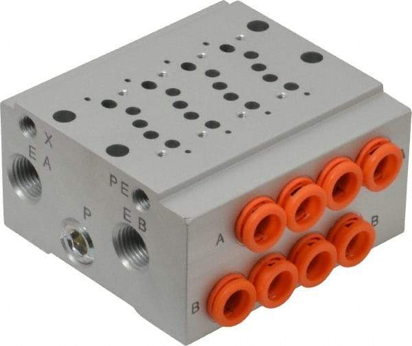 SMC PNEUMATICS - 0.3 CV Flow Rate, 4 Station Pilot Operated Solenoid Valve - 1/4" Push to Connect Inlet, Bar Manifold Base Mounted - Caliber Tooling