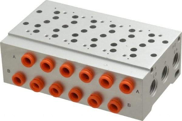 SMC PNEUMATICS - 0.7 CV Flow Rate, 6 Station Pilot Operated Solenoid Valve - 1/4" Push to Connect Inlet, Bar Manifold Base Mounted - Caliber Tooling