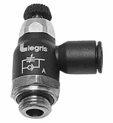 Legris - 5/32" Tube OD x 1/8 Male NPT Compact Meter Out Flow Control Valve - 14.5 to 145 psi, Nylon - Caliber Tooling