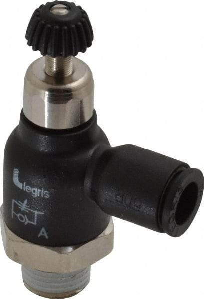 Legris - 1/4" Tube OD x 1/8 Male NPT Compact Meter Out Flow Control Valve - 14.5 to 145 psi, Nylon - Caliber Tooling