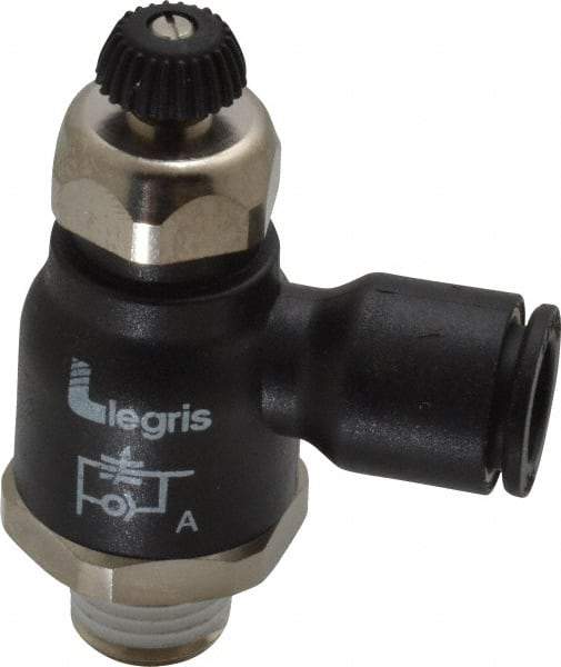 Legris - 3/8" Tube OD x 1/4 Male NPT Compact Meter Out Flow Control Valve - 14.5 to 145 psi, Nylon - Caliber Tooling