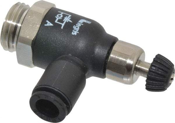 Legris - 6mm Tube OD x 1/4 Male BSPP Compact Meter Out Flow Control Valve - 14.5 to 145 psi, Nylon - Caliber Tooling