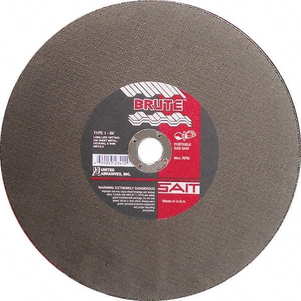 Sait - 12" Aluminum Oxide Cutoff Wheel - 1/8" Thick, 1" Arbor, 6,300 Max RPM, Use with Portable Tools - Caliber Tooling