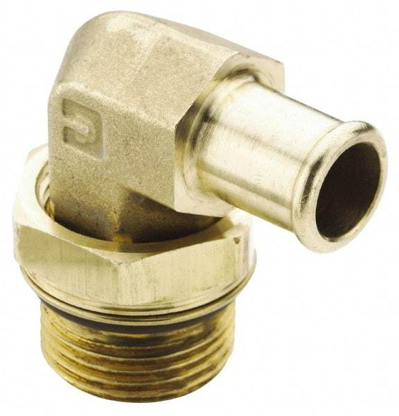 Parker - 7/8-14 Straight Thread Hose Barb x SAE Straight Thread 90° Male Elbow - 5/8" ID Hose, Brass - Caliber Tooling