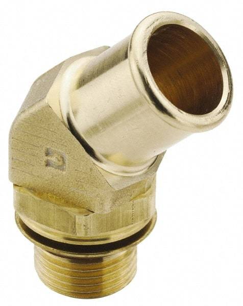 Parker - 1-1/16-12 Straight Thread Hose Barb x SAE Straight Thread 45° Male Elbow - 1" ID Hose, Brass - Caliber Tooling