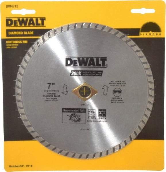 DeWALT - 7" Diam, 5/8" Arbor Hole Diam, Wet & Dry Cut Saw Blade - Diamond-Tipped, Standard Round Arbor - Caliber Tooling