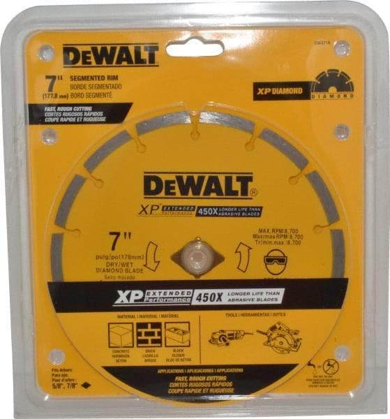 DeWALT - 7" Diam, 5/8" Arbor Hole Diam, Wet & Dry Cut Saw Blade - Diamond-Tipped, Standard Round Arbor - Caliber Tooling