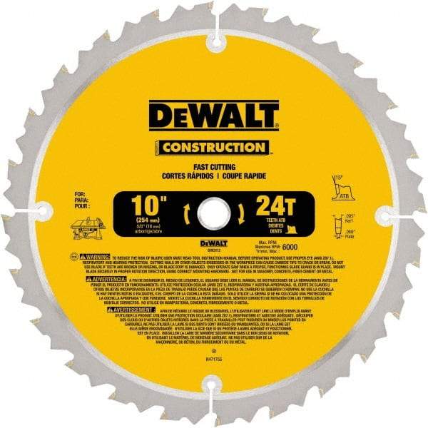 DeWALT - 10" Diam, 24 Tooth Wet & Dry Cut Saw Blade - Carbide-Tipped, Standard Round Arbor - Caliber Tooling