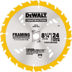 DeWALT - 8-1/4" Diam, 5/8" Arbor Hole Diam, 24 Tooth Wet & Dry Cut Saw Blade - Tungsten Carbide-Tipped, Smooth Action, Diamond Arbor - Caliber Tooling