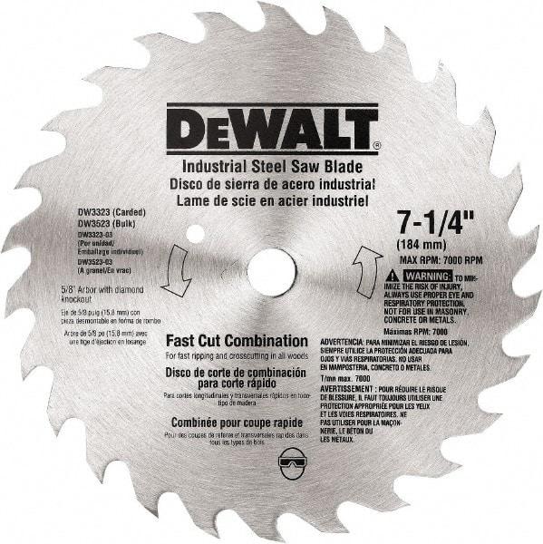 DeWALT - 7-1/4" Diam, 20 Tooth Wet & Dry Cut Saw Blade - Steel, Standard Round Arbor - Caliber Tooling