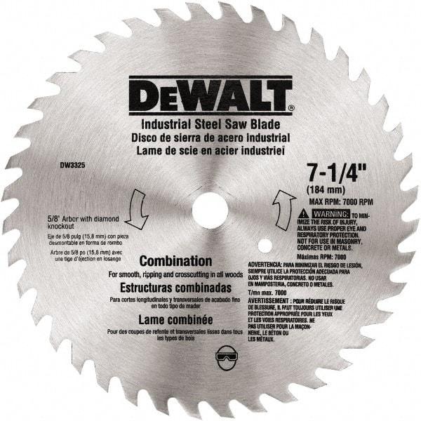 DeWALT - 7-1/4" Diam, 80 Tooth Wet & Dry Cut Saw Blade - Steel, Standard Round Arbor - Caliber Tooling