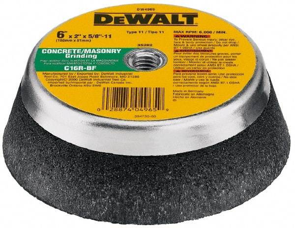 DeWALT - 6" Diam x 2" Thick, R Hardness, 16 Grit Surface Grinding Wheel - Aluminum Oxide/Silicon Carbide Blend, Type 11, Very Coarse Grade, 6,000 Max RPM - Caliber Tooling