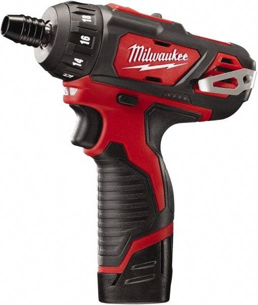 Milwaukee Tool - 12 Volts, Lithium-Ion Battery, Pistol Grip Cordless Screwdriver - 2 Speeds, 400 and 1,500 RPM, 275 Inch/Lbs. Torque - Caliber Tooling