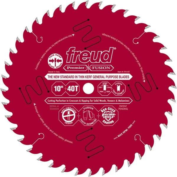 Freud - 10" Diam, 5/8" Arbor Hole Diam, 40 Tooth Wet & Dry Cut Saw Blade - Carbide-Tipped, Standard Round Arbor - Caliber Tooling