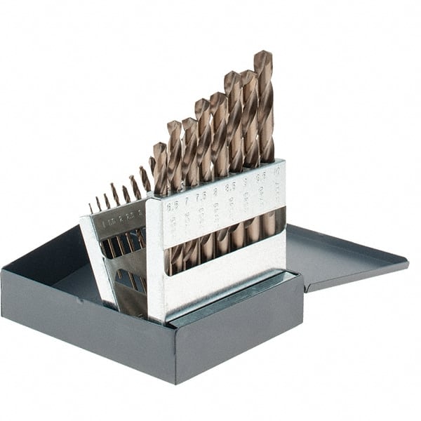 Chicago-Latrobe - 1 to 10mm, 135° Point, Gold Finish, Cobalt Jobber Length Drill Bit Set - Caliber Tooling