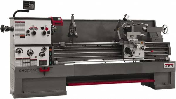 Jet - 26" Swing, 80" Between Centers, 230 Volt, Triple Phase Engine Lathe - 6MT Taper, 10 hp, 40 to 1,800 RPM, 4-1/8" Bore Diam, 43" Deep x 57" High x 136" Long - Caliber Tooling