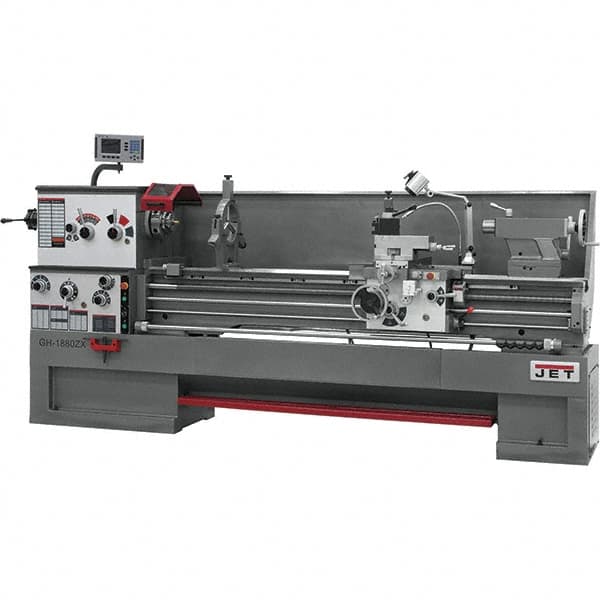 Jet - 18" Swing, 80" Between Centers, 230 Volt, Triple Phase Engine Lathe - 7MT Taper, 7-1/2 hp, 25 to 1,800 RPM, 3-1/8" Bore Diam, 40" Deep x 49" High x 136" Long - Caliber Tooling