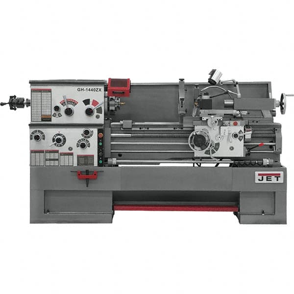 Jet - 14" Swing, 40" Between Centers, 230 Volt, Triple Phase Engine Lathe - 7MT Taper, 7-1/2 hp, 42 to 1,800 RPM, 3-1/8" Bore Diam, 40" Deep x 47" High x 97-1/2" Long - Caliber Tooling