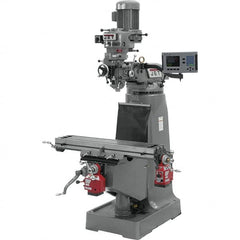 Jet - 9" Table Width x 42" Table Length, Step Pulley Control, 3 Phase Knee Milling Machine - R8 Spindle Taper, 2 hp - Caliber Tooling