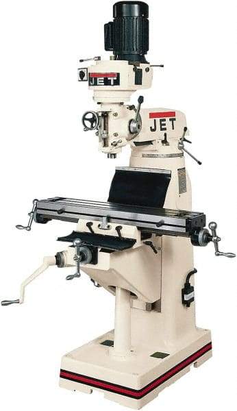 Jet - 7-7/8" Table Width x 35-3/4" Table Length, Step Pulley Control, 1 Phase Knee Milling Machine - R8 Spindle Taper, 1-1/2 hp - Caliber Tooling