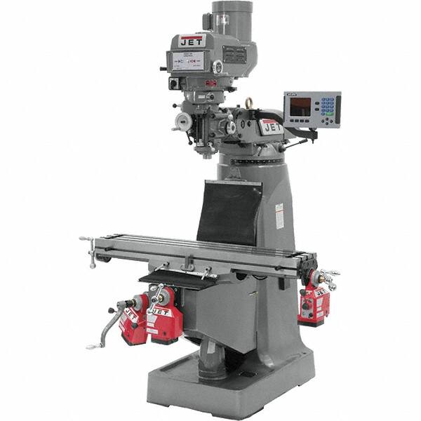 Jet - 9" Table Width x 49" Table Length, Variable Speed Pulley Control, 3 Phase Knee Milling Machine - R8 Spindle Taper, 3 hp - Caliber Tooling