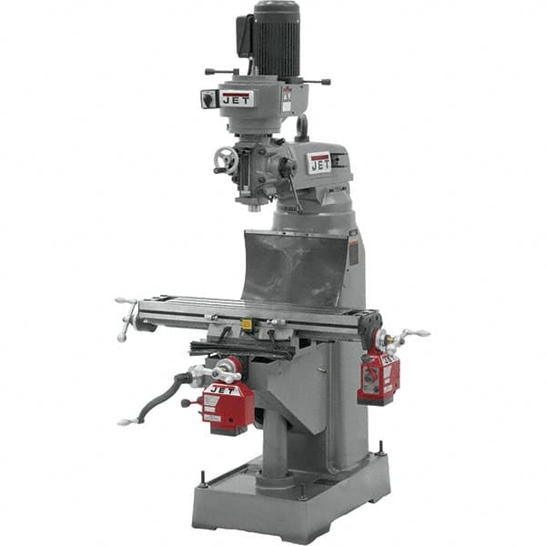 Jet - 7-7/8" Table Width x 35-3/4" Table Length, Step Pulley Control, 3 Phase Knee Milling Machine - R8 Spindle Taper, 1-1/2 hp - Caliber Tooling