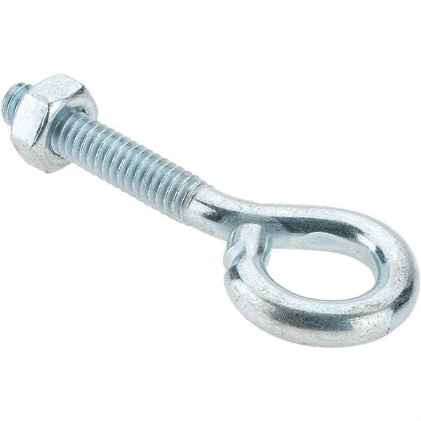 Value Collection - 1/4-20, Zinc-Plated Finish, Steel Wire Turned Eye Bolt - 1-1/4" Thread Length, 1/2" ID, 1-1/2" Shank Length - Caliber Tooling