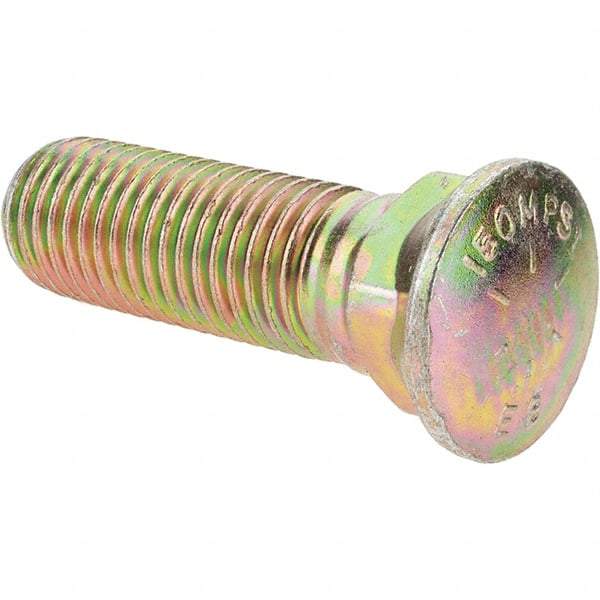 Value Collection - 7/8-9 UNC, 3" OAL, Alloy Steel Plow Bolt - Zinc Yellow Dichromate Finish, Grade 8 - Caliber Tooling