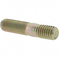 Value Collection - 3/8-24 Long Thread, 3/8-16 Short Thread, 1-3/4" OAL Unequal Double Threaded Stud - Alloy Steel, Zinc Yellow Dichromate Finish, 1" Long Thread Length, 9/16" Short Thread Length - Caliber Tooling