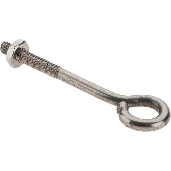 Value Collection - #10-24, Stainless Steel Wire Turned Open Eye Bolt - 1" Thread Length, 3/8" ID, 2" Shank Length - Caliber Tooling