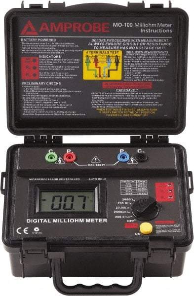 Amprobe - Digital LCD Display, 2,000 Megohm Electrical Insulation Resistance Tester & Megohmmeter - Powered by AA Battery - Caliber Tooling