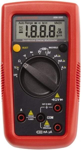 Amprobe - 4018624, CAT III, 600 VAC/VDC, Digital Auto Ranging Manual Ranging Multimeter - 20 mOhm, Measures Voltage, Current, Resistance - Caliber Tooling