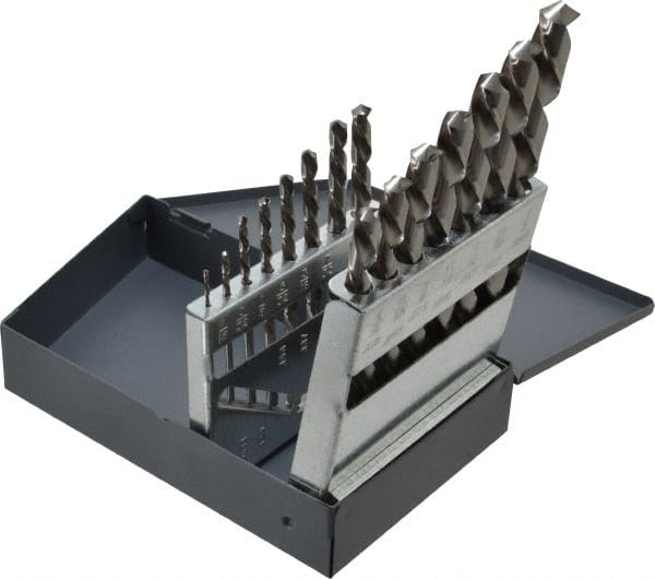 Chicago-Latrobe - 1/16 to 1/2", 118° Point, Bright Finish, High Speed Steel Jobber Length Drill Bit Set - Caliber Tooling