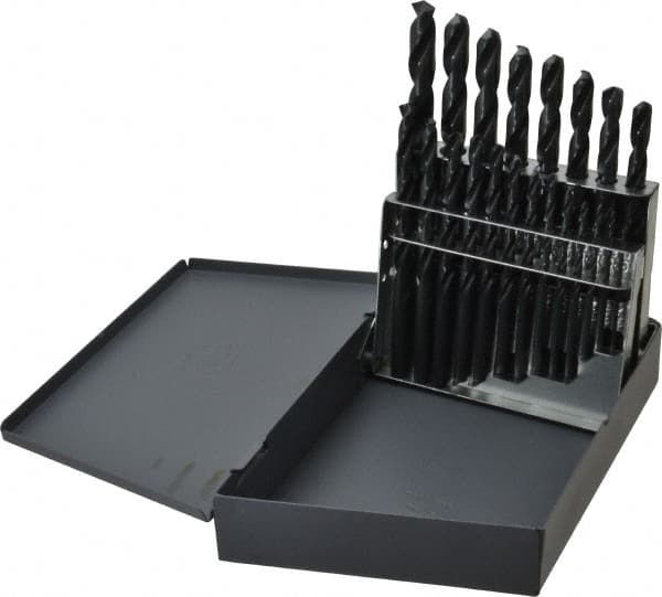 Chicago-Latrobe - 1/16 to 3/8", 135° Point, Oxide Finish, High Speed Steel Jobber Length Drill Bit Set - Caliber Tooling