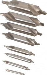 Chicago-Latrobe - 8 Piece, #11 to 18, 1/8 to 3/4" Body Diam, 3/64 to 1/4" Point Diam, Bell Edge, High Speed Steel Combo Drill & Countersink Set - 60° Incl Angle, 1/8 to 3-1/2" OAL, Double End, 217B Series Compatibility - Caliber Tooling