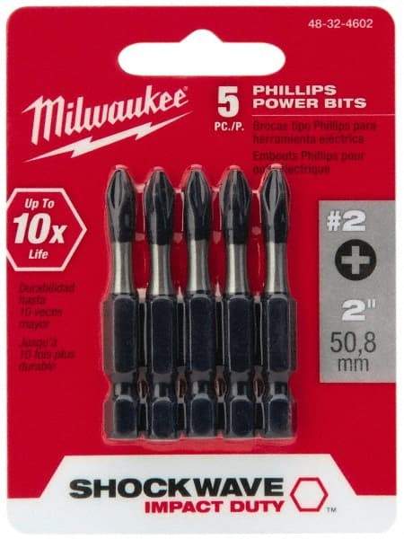 Milwaukee Tool - #2 Phillips Screwdriver Bit - 1/4" Hex Drive, 2" OAL - Caliber Tooling