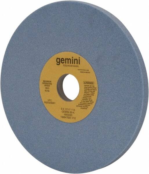 Norton - 8" Diam x 1-1/4" Hole x 1/2" Thick, K Hardness, 60 Grit Surface Grinding Wheel - Aluminum Oxide, Type 1, Medium Grade, 3,600 Max RPM, No Recess - Caliber Tooling