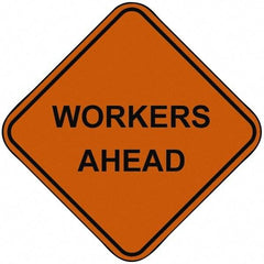 PRO-SAFE - "Workers Ahead", 48" Wide x 48" High, Nylon Construction Roadway Signs - Orange, Square, Sign Stand Mount - Caliber Tooling