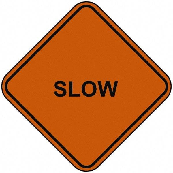 PRO-SAFE - "Slow", 48" Wide x 48" High, Nylon Construction Roadway Signs - Orange, Square, Sign Stand Mount - Caliber Tooling