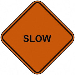 PRO-SAFE - "Slow", 48" Wide x 48" High, Nylon Construction Roadway Signs - Orange, Square, Sign Stand Mount - Caliber Tooling