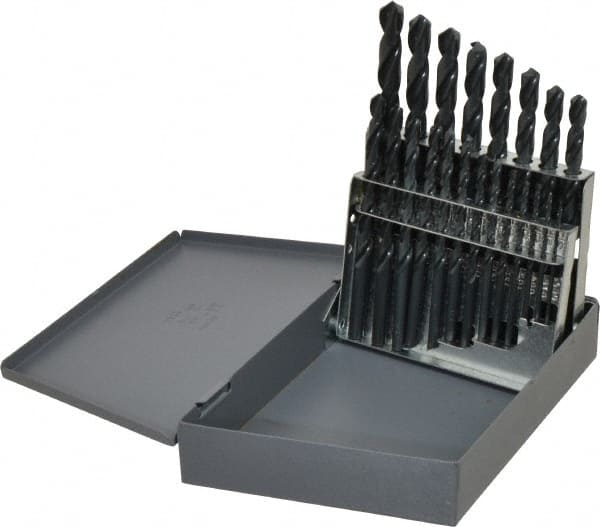 Chicago-Latrobe - 1/16 to 3/8", 118° Point, Oxide Finish, High Speed Steel Jobber Length Drill Bit Set - Caliber Tooling