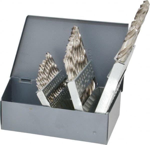 Chicago-Latrobe - 1/16 to 1/2", 118° Point, Bright Finish, High Speed Steel Jobber Length Drill Bit Set - Caliber Tooling