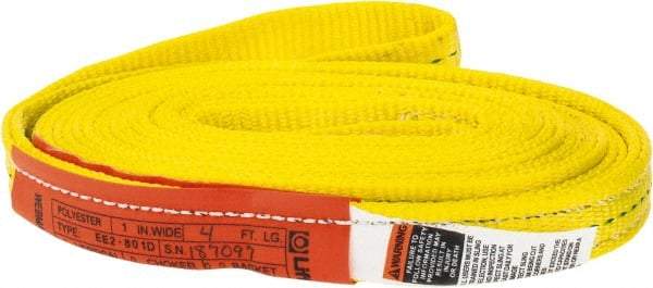 Lift-All - 14' Long x 1" Wide, 3,200 Lb Vertical Capacity, 2 Ply, Polyester Web Sling - 2,500 Lb Choker Capacity, Yellow - Caliber Tooling