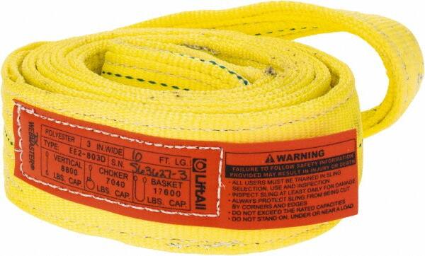 Lift-All - 10' Long x 3" Wide, 8,600 Lb Vertical Capacity, 2 Ply, Polyester Web Sling - 6,900 Lb Choker Capacity, Yellow - Caliber Tooling