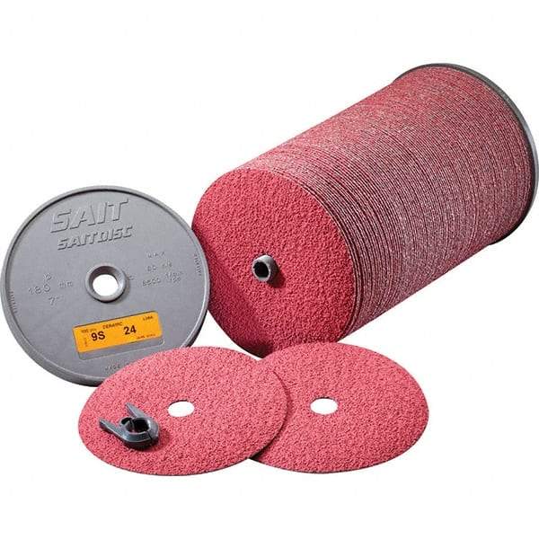 Sait - 7" Diam 7/8" Hole 80 Grit Fiber Disc - Medium Grade, Ceramic, 8,500 Max RPM, Series 9S - Caliber Tooling