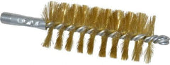 Schaefer Brush - 4-1/2" Brush Length, 2" Diam, Double Stem, Single Spiral Tube Brush - 8" Long, Brass, 1/4" NPSM Male Connection - Caliber Tooling