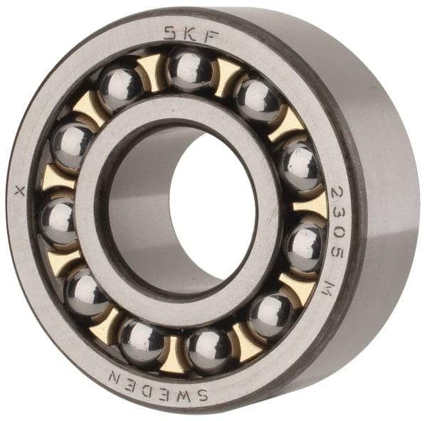 SKF - 25mm Bore Diam, 62mm OD, Open Self Aligning Radial Ball Bearing - 24mm Wide, 2 Rows, Round Bore, 1,470 Lb Static Capacity, 5,440 Lb Dynamic Capacity - Caliber Tooling