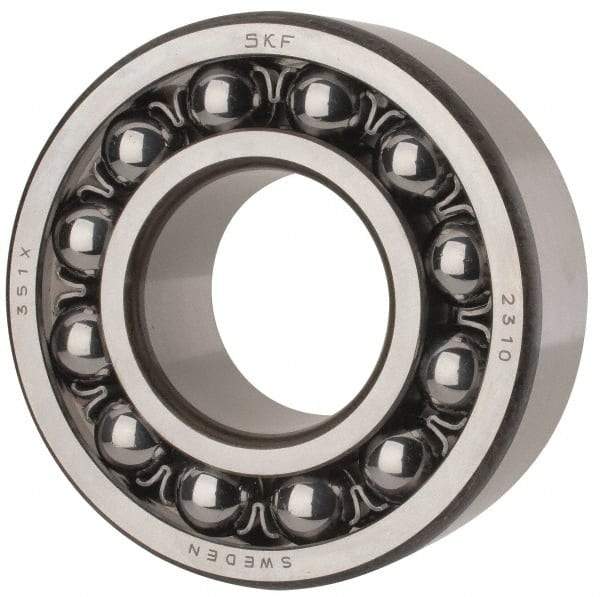 SKF - 50mm Bore Diam, 110mm OD, Open Self Aligning Radial Ball Bearing - 40mm Wide, 2 Rows, Round Bore, 4,500 Lb Static Capacity, 14,300 Lb Dynamic Capacity - Caliber Tooling